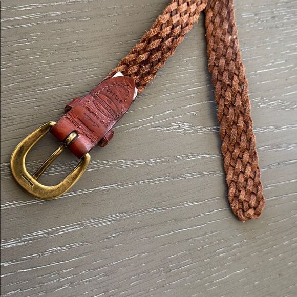 Fossil Braided Brown Leather Belt with Solid Brass Antiqued Gold Buckle Size S - Picture 3 of 12